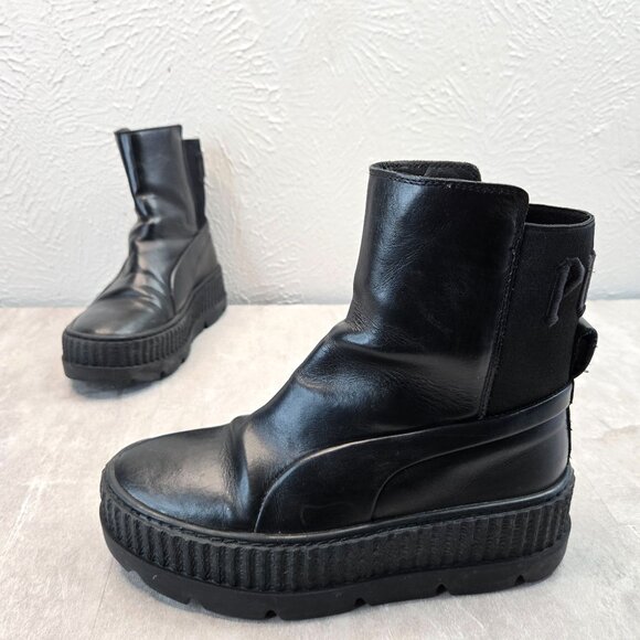 Rihanna FENTY PUMA Chelsea Shoe Boots Size 6 Black Pull on Biker Moto Booties - Picture 2 of 13